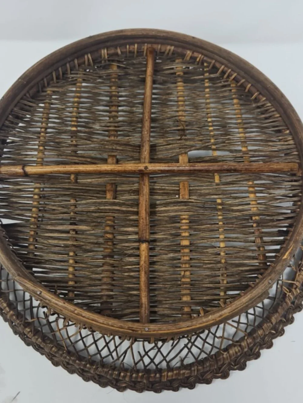 Antique Chinese Woven Bamboo Rattan Openwork Tray Basket Late Qing Republic 11